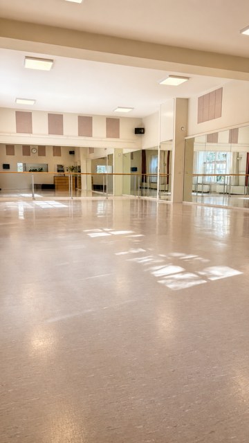 balletstudio-danielle-danszaal-spiegelwand De grote danszaal met spiegelwand en daglicht